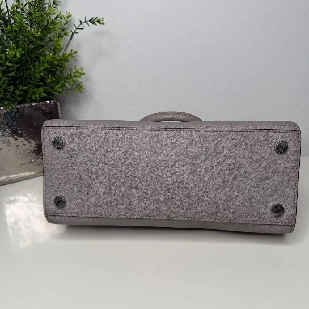 Michael Kors Selma Satchel Women Grey Saffiano Leather Professional Chic Large‎